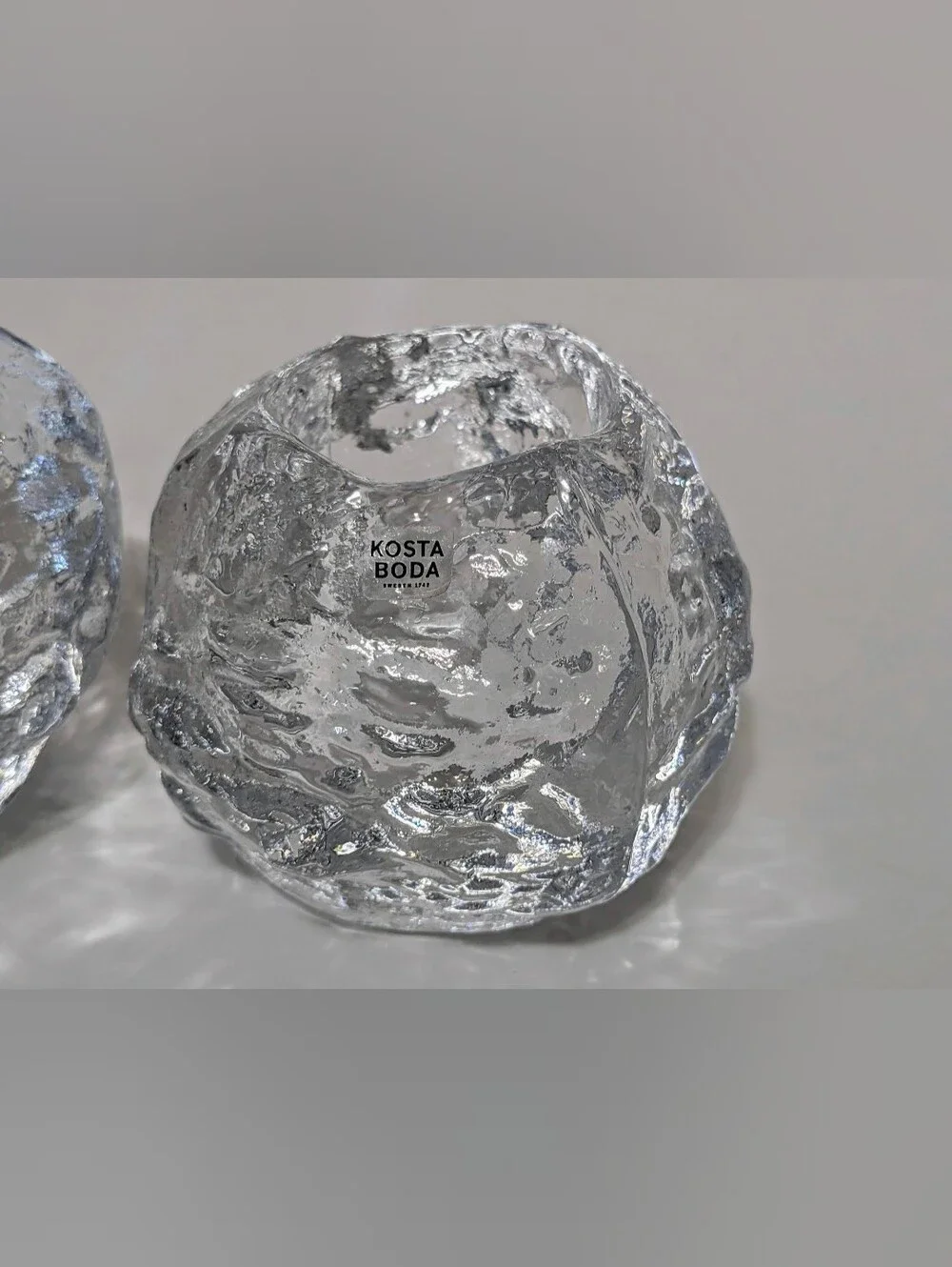 Kosta Boda Set of 2 Snowball Votive Candle Holders Crystal Art Glass Ice